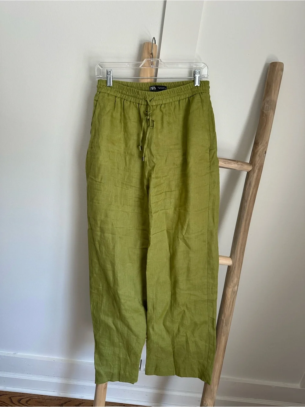 Zara Olive Drawstring Linen Chinos